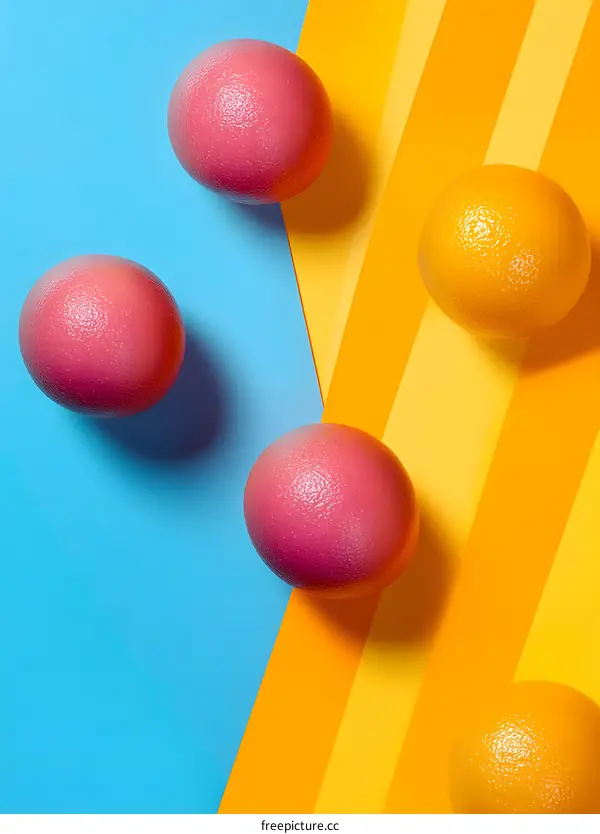 Pink and Yellow Spheres on Blue and Orange Striped Background