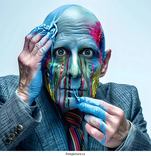 Man with blue paint on face