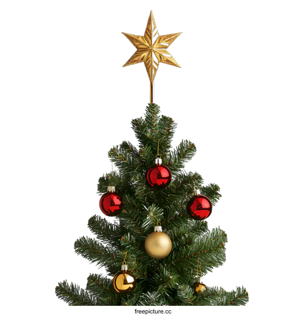 [Transparent Background PNG]Christmas Tree with Gold Star and Ornaments