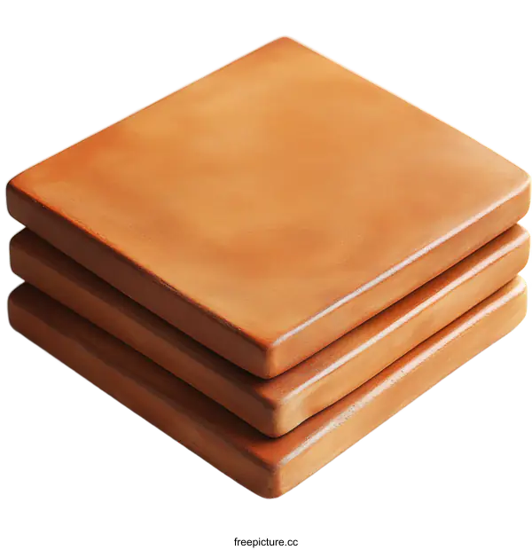 [Transparent Background PNG]Stack of Terracotta Square Plates