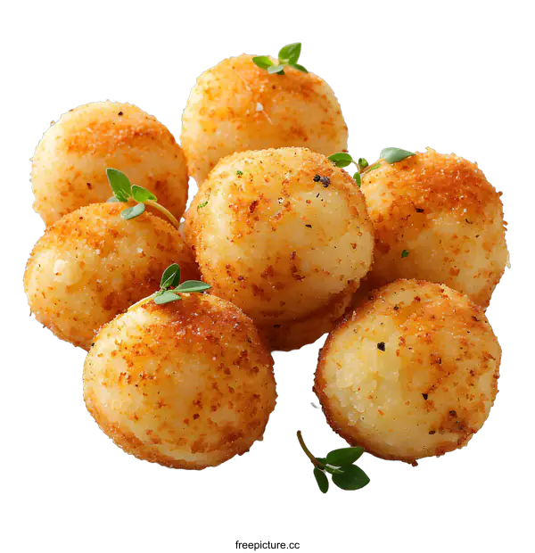 [Transparent Background PNG]Crispy Fried Potato Balls with Thyme