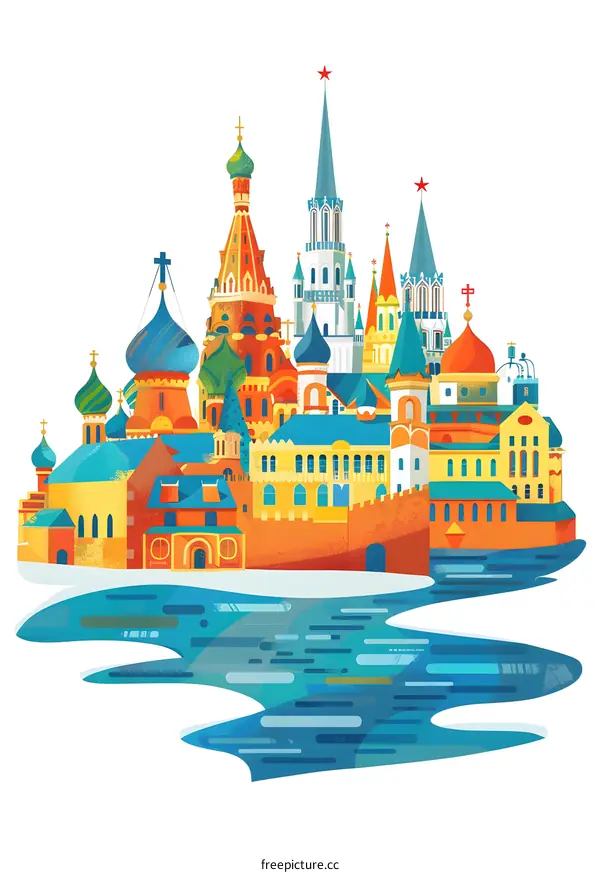 Colorful Illustration of Moscow Skyline