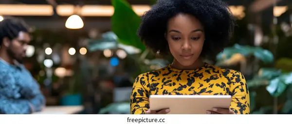 African American Woman Using Tablet In Office