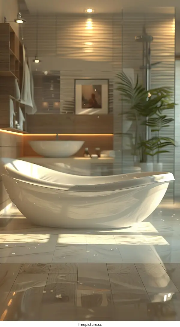 Modern Bathroom Interior Design with White Bathtub