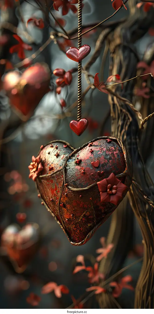 Handmade Heart Ornament Hanging on a Tree Branch