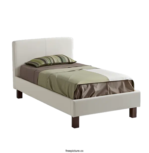 [Transparent Background PNG]White Leather Bed Frame With Brown Wooden Legs