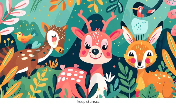 Cute Cartoon Deer in the Forest