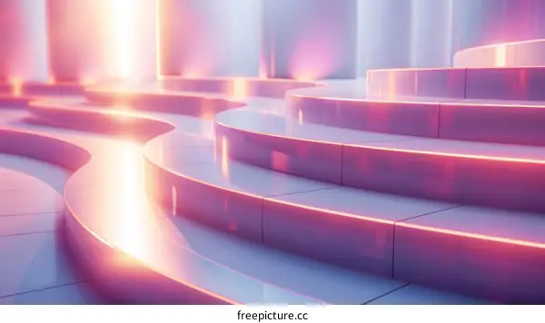 Pink and white glowing staircase rising into infinity