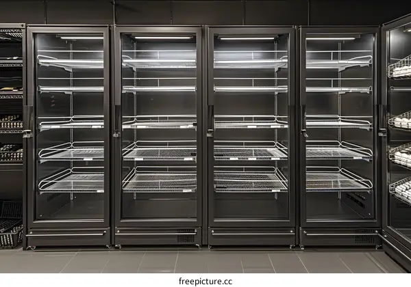 Empty Refrigerated Display Case in a Grocery Store