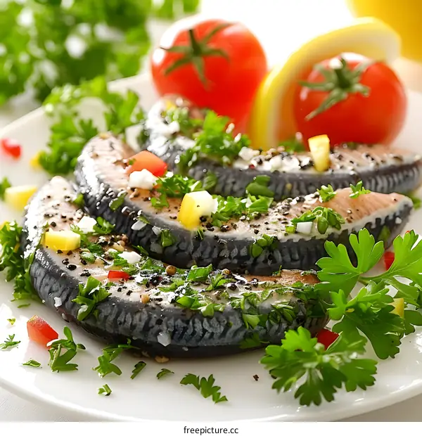 Black Sea bass with parsley and tomatoes