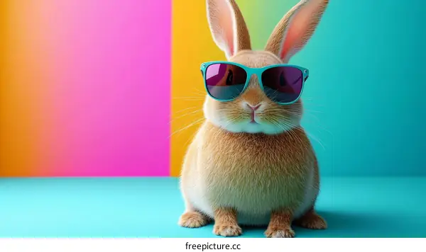 Cute Bunny with Sunglasses on Vibrant Background