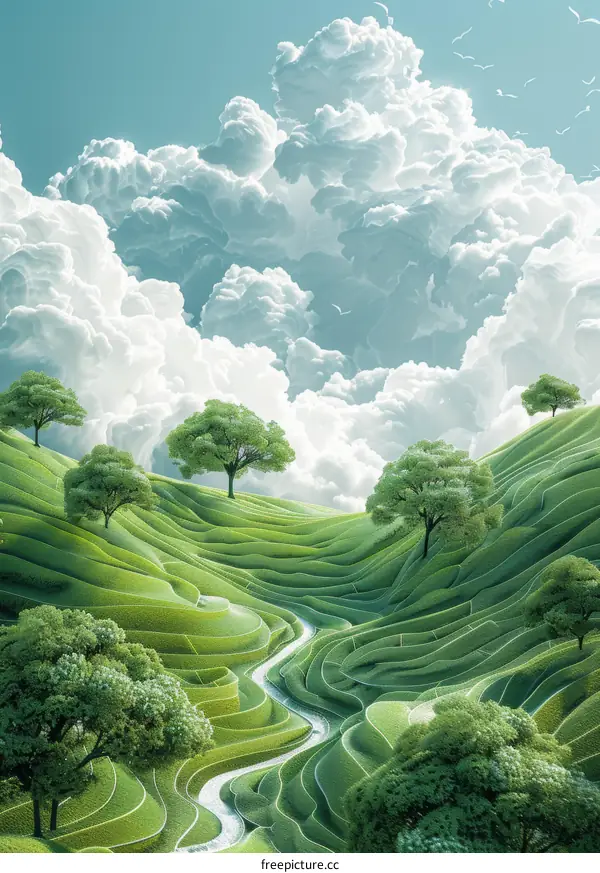 Misty Mountain Rice Terraces Perched in Serene Foothills