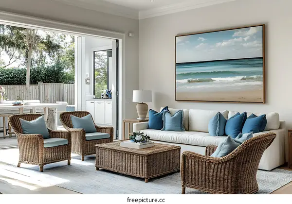 Coastal Living Room with Artwork