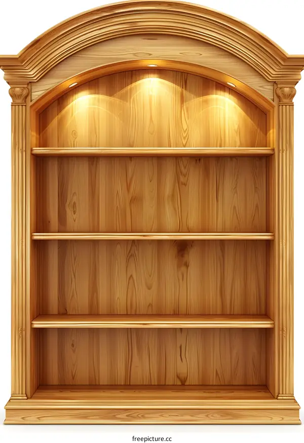 Wooden Bookshelf With Arched Top and Lights