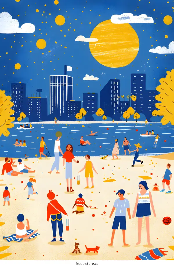Summer Night City Beach Scene Illustration