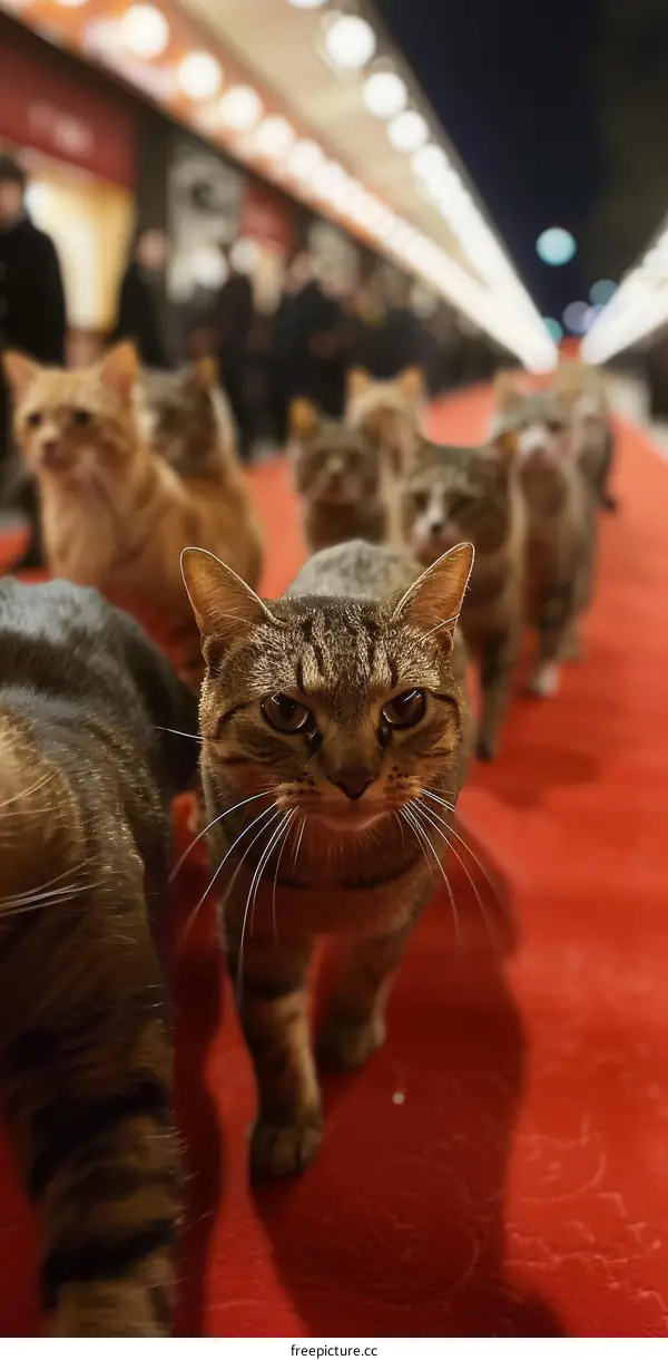 Cats on a red carpet