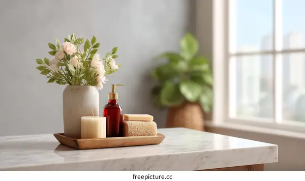 Spa-themed bathroom countertop display