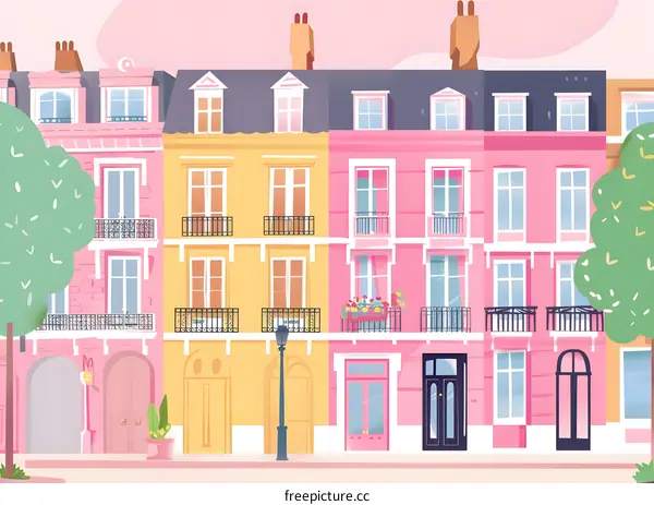 Colorful Row Houses Illustration