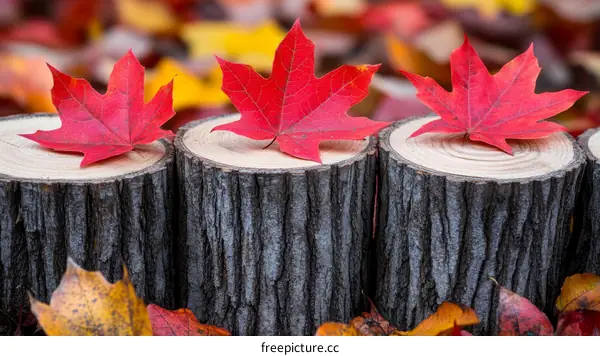 Autumn Leaves on Wooden Logs Autumn Scene
