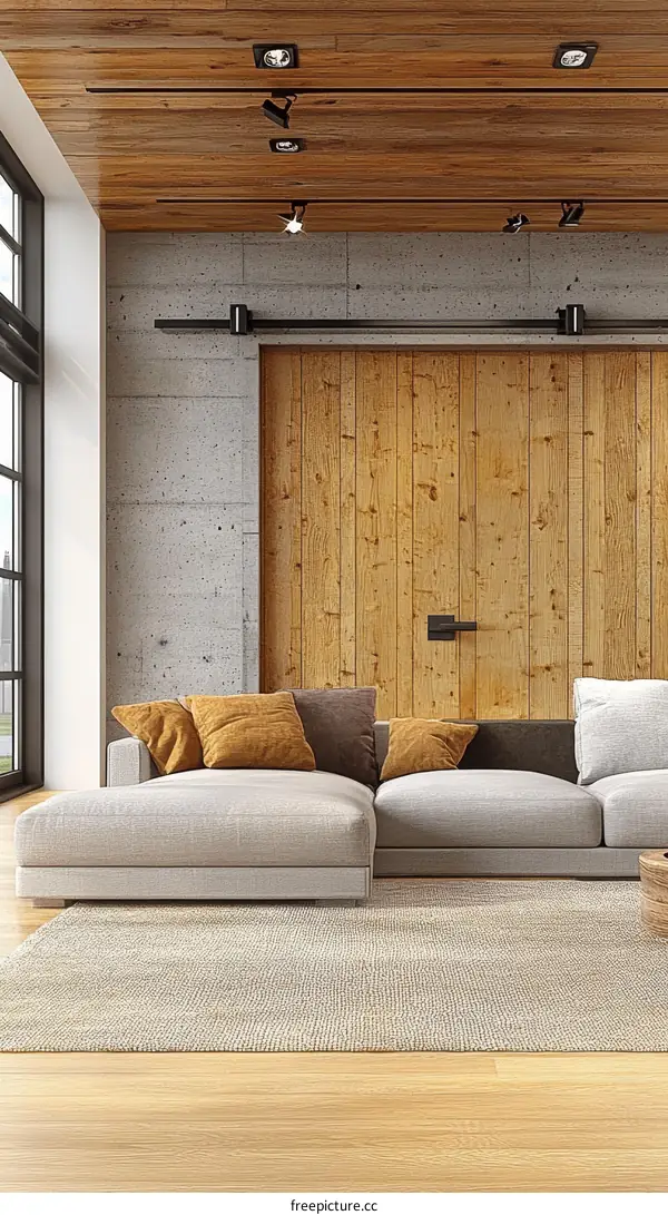 Modern Living Room Interior Design with Wooden Accent Wall