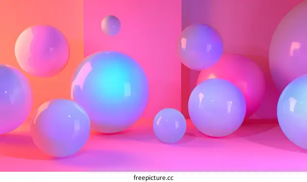 Abstract 3D Neon Color Sphere Balls On Pink Background