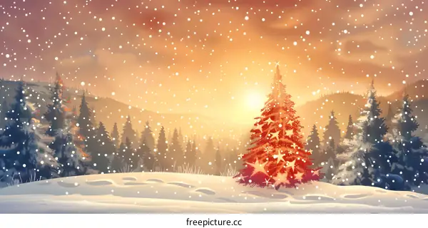 Christmas tree shining in the snow