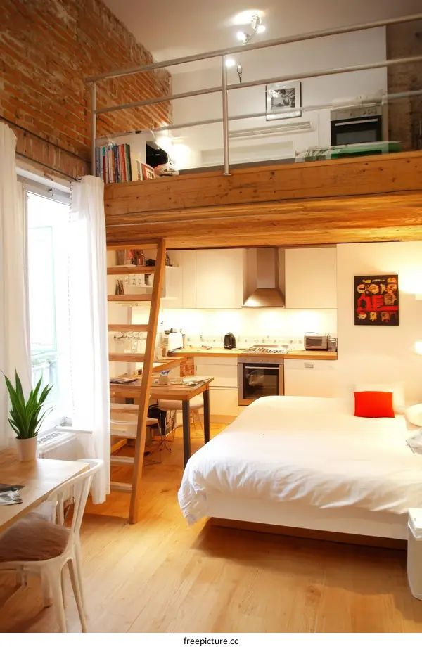 Small Apartment with Loft and Built-in Kitchen