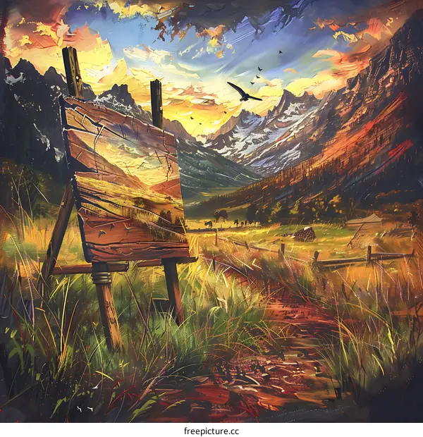 Mountain Landscape Painting on Easel