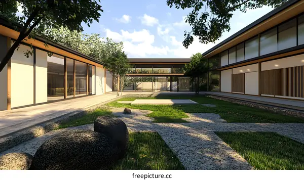 Modern Japanese Architecture Minimalist Zen Garden Courtyard House Design