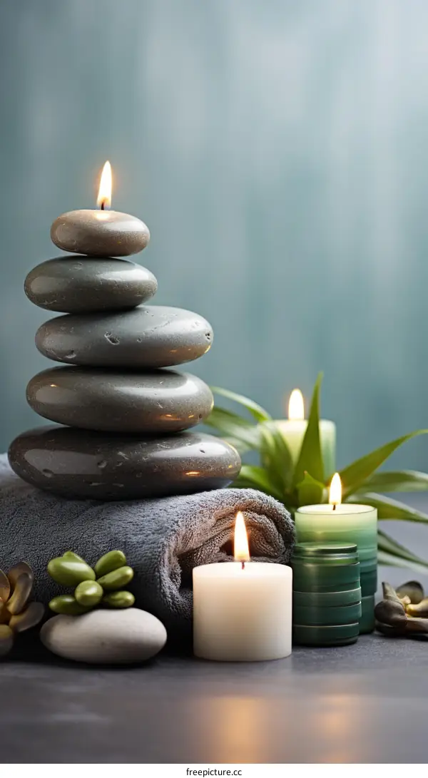 Zen Stones, Candles, and Green Leaves: A Spa-Inspired Still Life