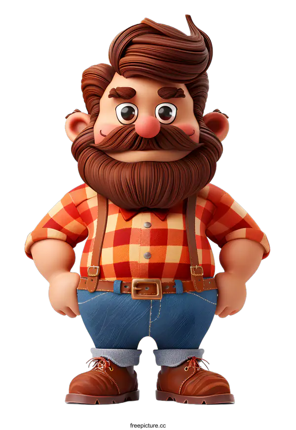 [Transparent Background PNG]3D Cartoon Lumberjack Standing