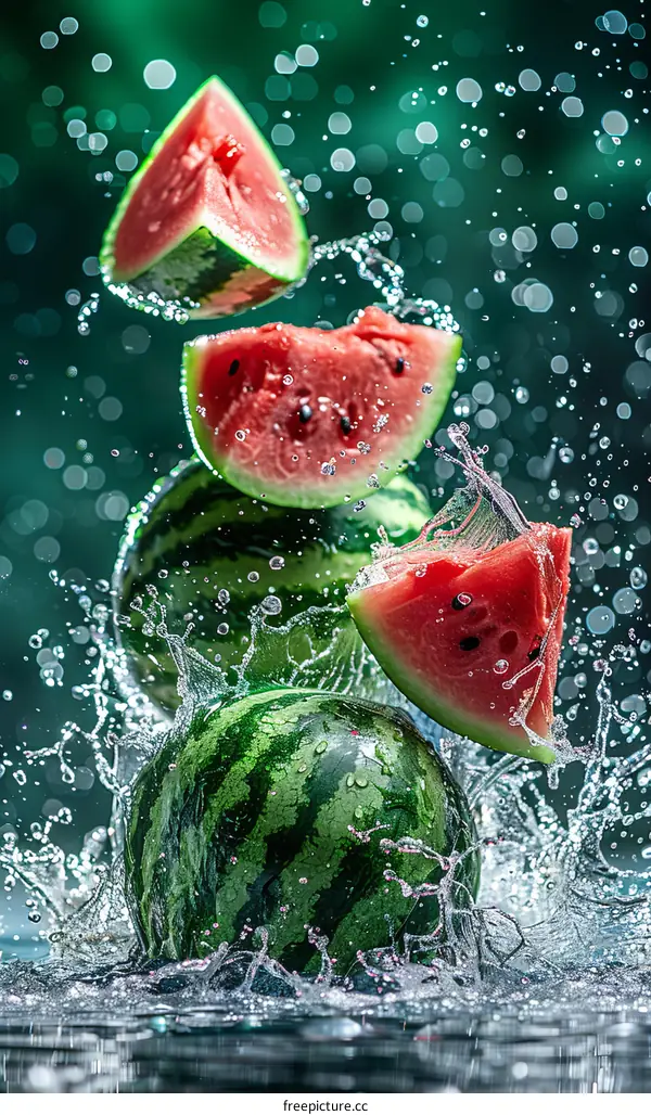 Watermelon Slices with Green Background