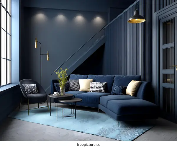 Modern Dark Blue Living Room Interior Design