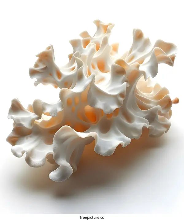 3D rendering of a coral or fungus like structure with cream and pink hues against a white background