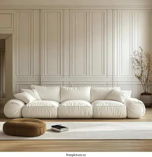Modern Luxurious Cream Leather Sofa Interior Design