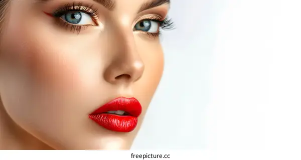 Close Up of Woman with Red Lipstick and Eyeliner
