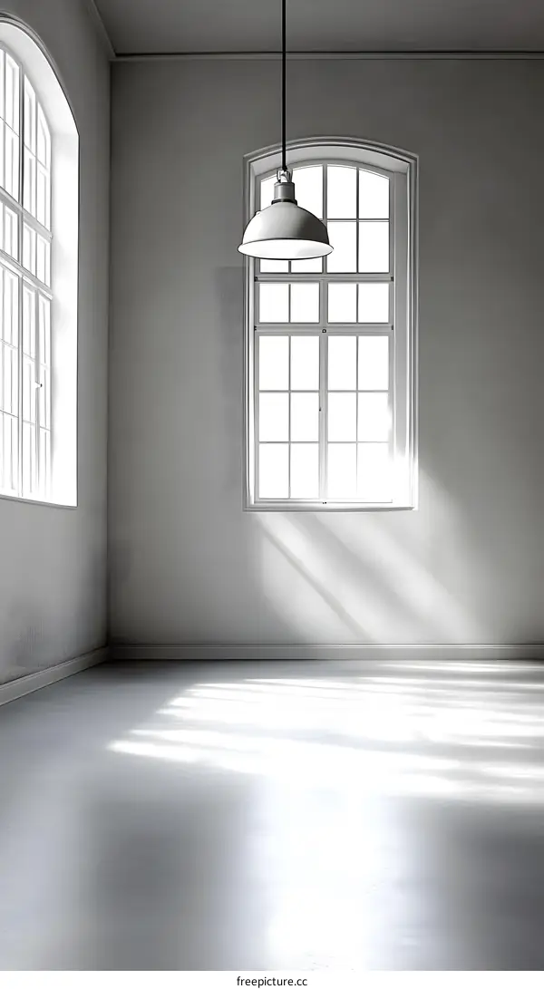 Minimalist Empty Room With Sunlight Shining Through Windows