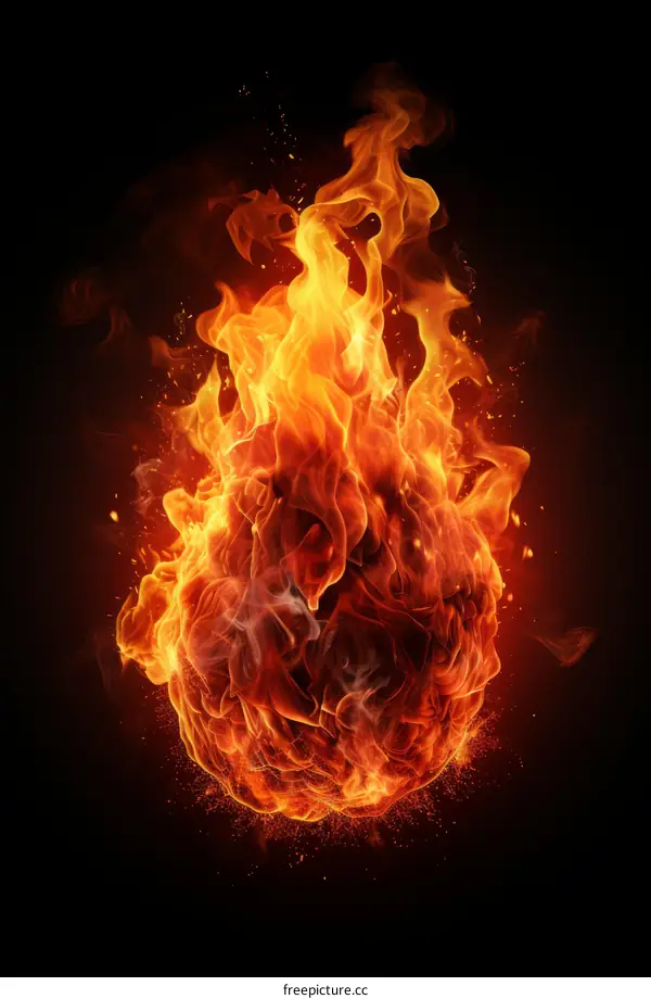 Fireball illustration with sparks on a black background