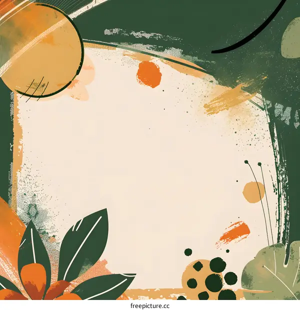 Abstract Floral Background with Green and Orange Colors