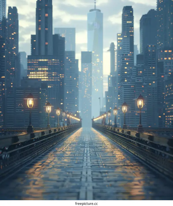 futuristic city bridge night