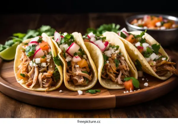 Delicious Pork Tacos with Radishes, Tomatoes, Onions & Cilantro