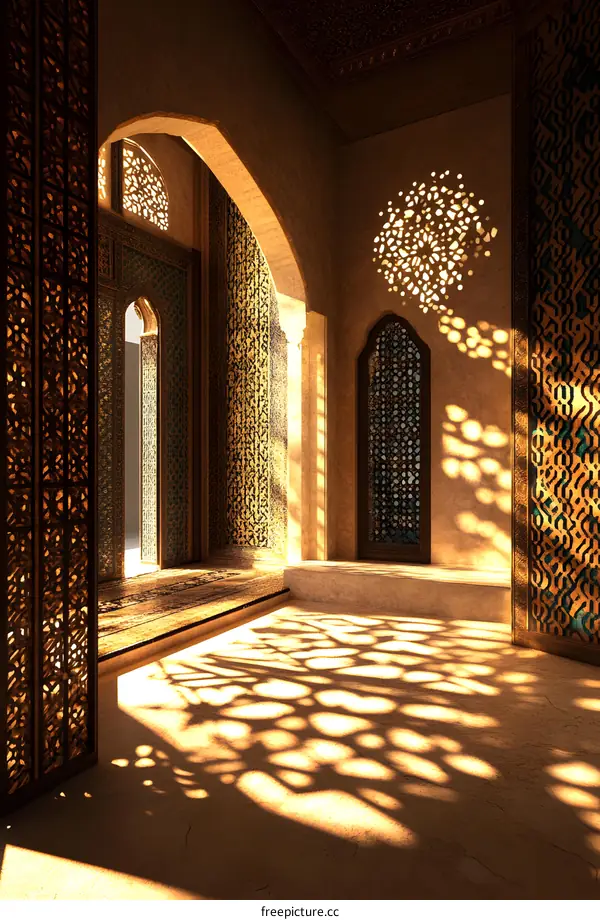 Intricate Carvings in Islamic Architecture with Light Shining Through
