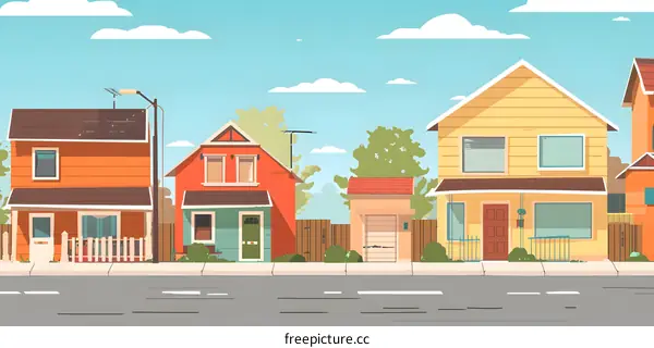 Colorful Houses On A Sunny Suburban Street