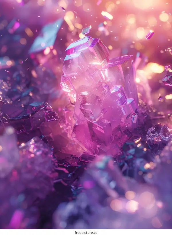 Surreal pink crystal with purple crystals