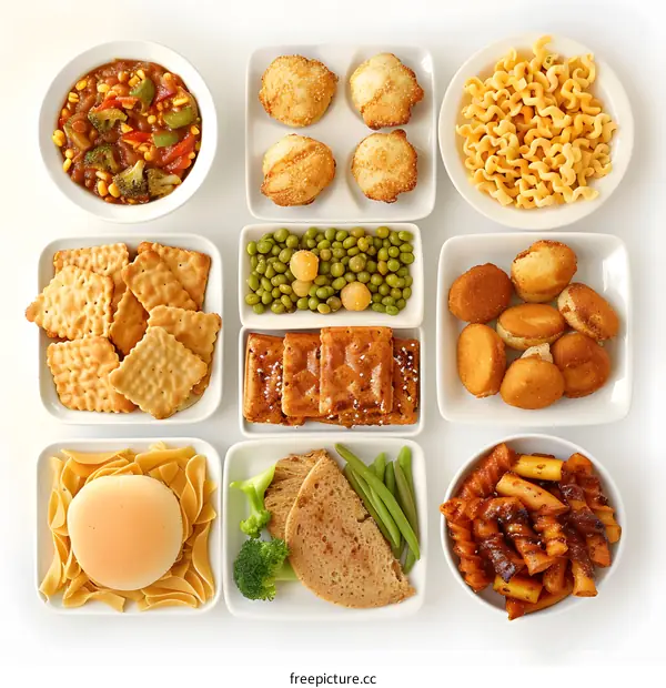 Variety of Appetizers and Snacks on White Background