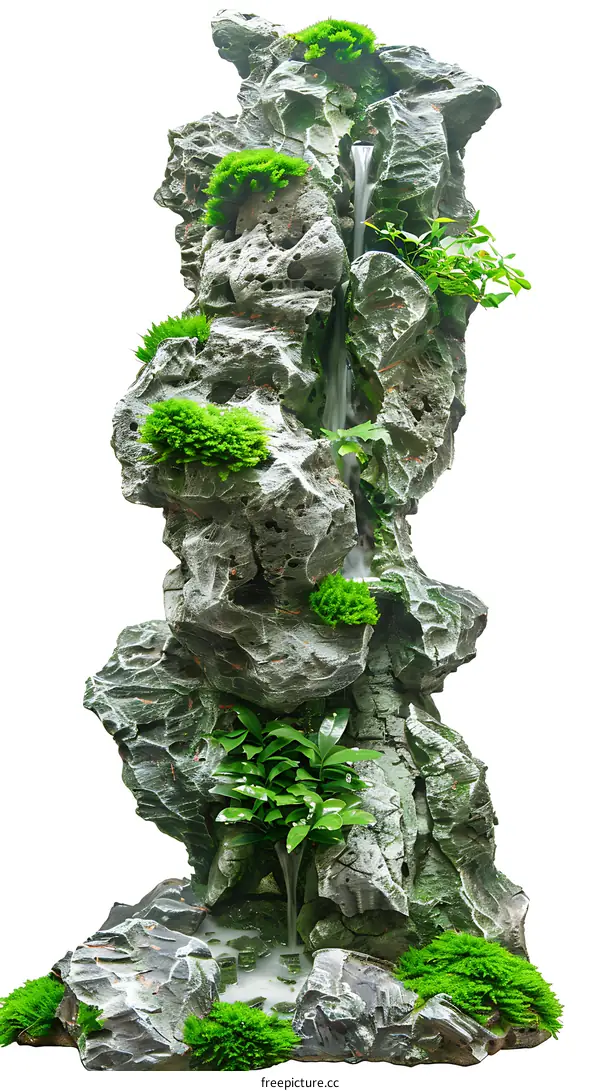Artificial Stone Waterfall with Moss and Plants