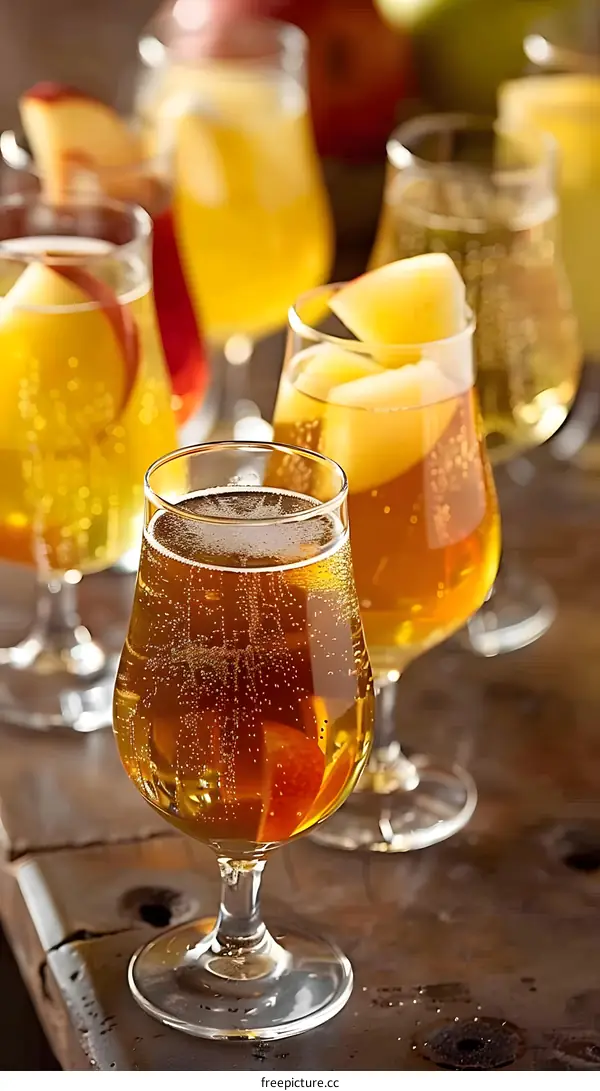 Sparkling Apple Cider Cocktail with Apple Slices