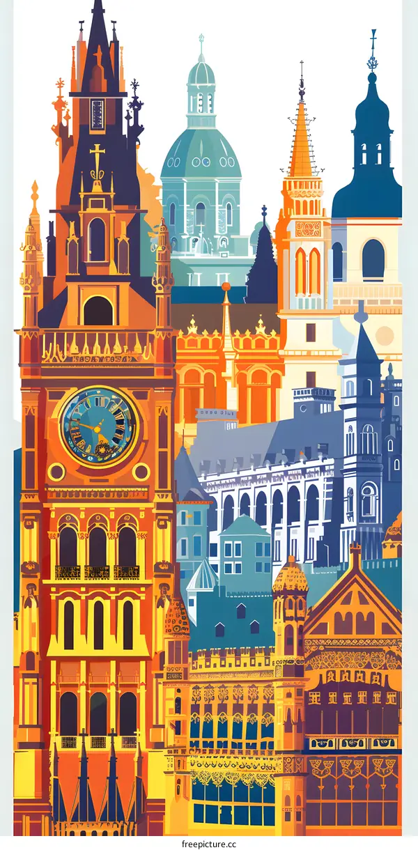 Colorful Illustration of European Architecture