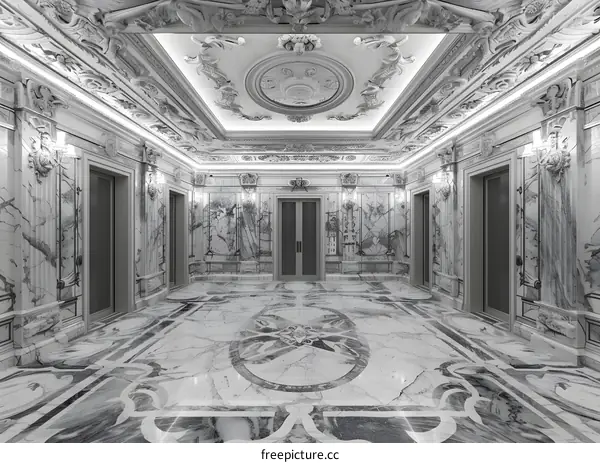 Marble Interior Design with Ornate Ceiling and Patterned Floor