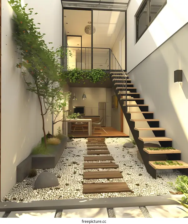 Modern Minimalist Interior Design with Zen Garden